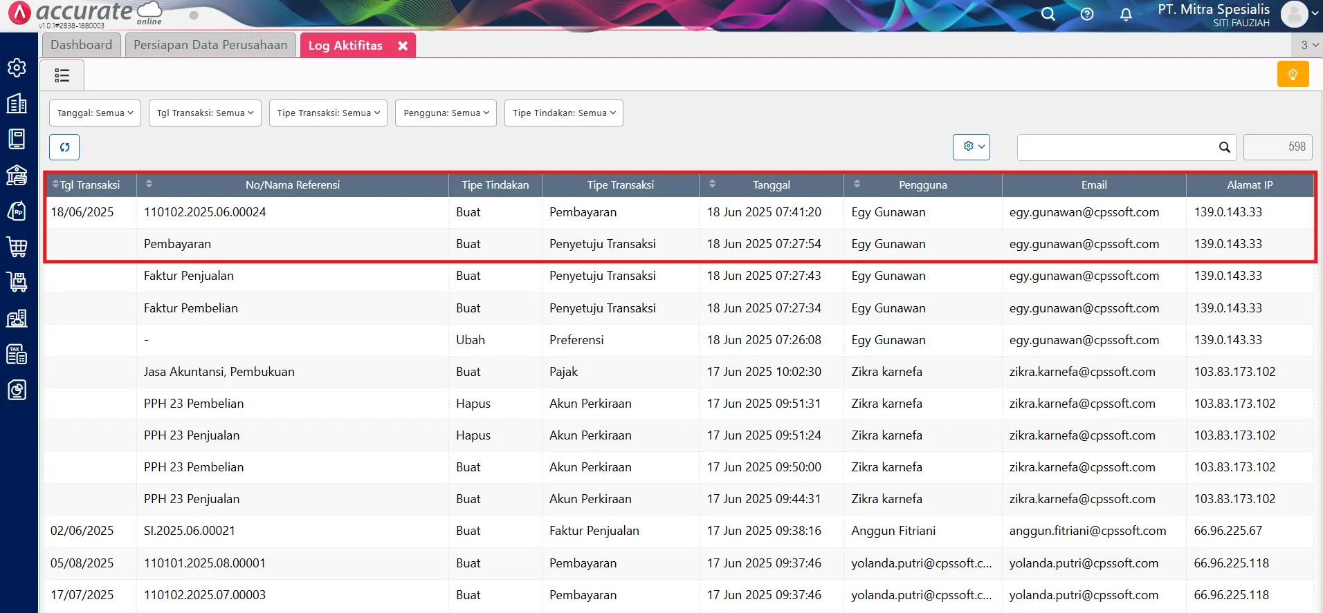 Cara Membaca Log Aktivitas